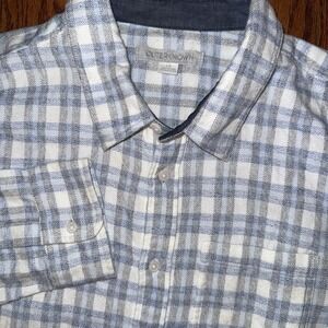 Outerknown Lightweight Flannel Men's Large White Blue Plaid Button Up Organic